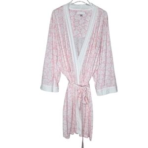 Carole Hochman Pink Floral Rose Polka Dot Trim‎ Wrap Robe Womens Plus Size 3X